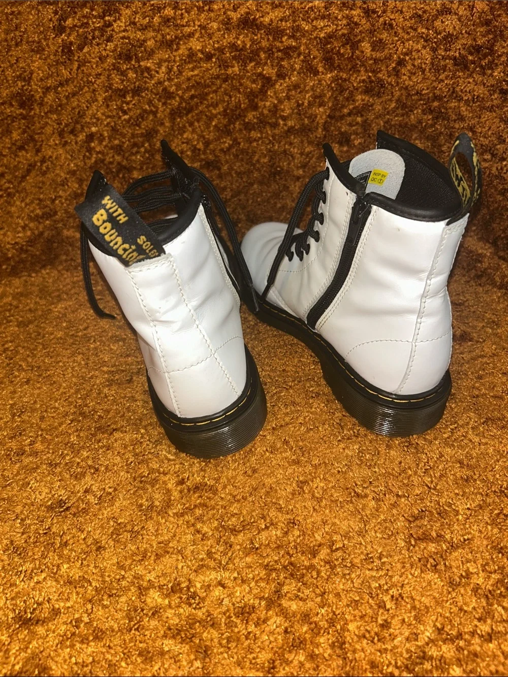 Dr. Martens White Leather Ankle Boots with Black Sole and Trim